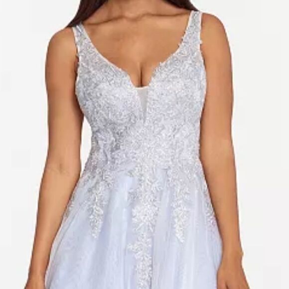 X scape beaded and embellished ball gown in a silvery lilac color. - Picture 1 of 4